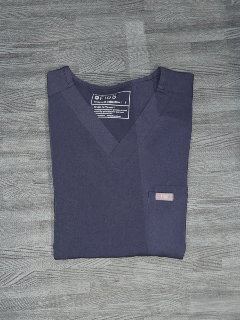 Figs Navy V-Neck Scrub Top with Chest Pocket